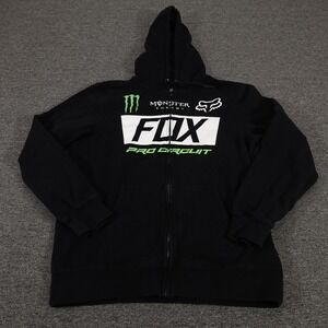 Fox Hoodie Mens Large Black Monster Energy Pro Circuit Full Zip Racing Graphic